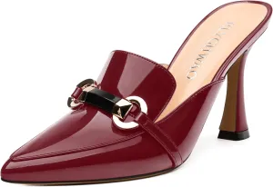 Women's Mules with Heels, Pointed Closed Toe Stiletto Heels, Slip On Fashion Solid Patent Slide Sandal for Women