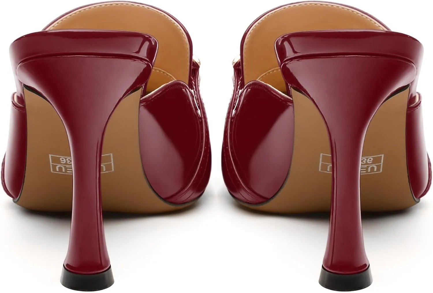 Women's Mules with Heels, Pointed Closed Toe Stiletto Heels, Slip On Fashion Solid Patent Slide Sandal for Women