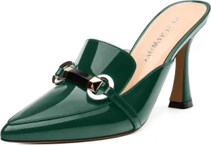 Women's Mules with Heels, Pointed Closed Toe Stiletto Heels, Slip On Fashion Solid Patent Slide Sandal for Women