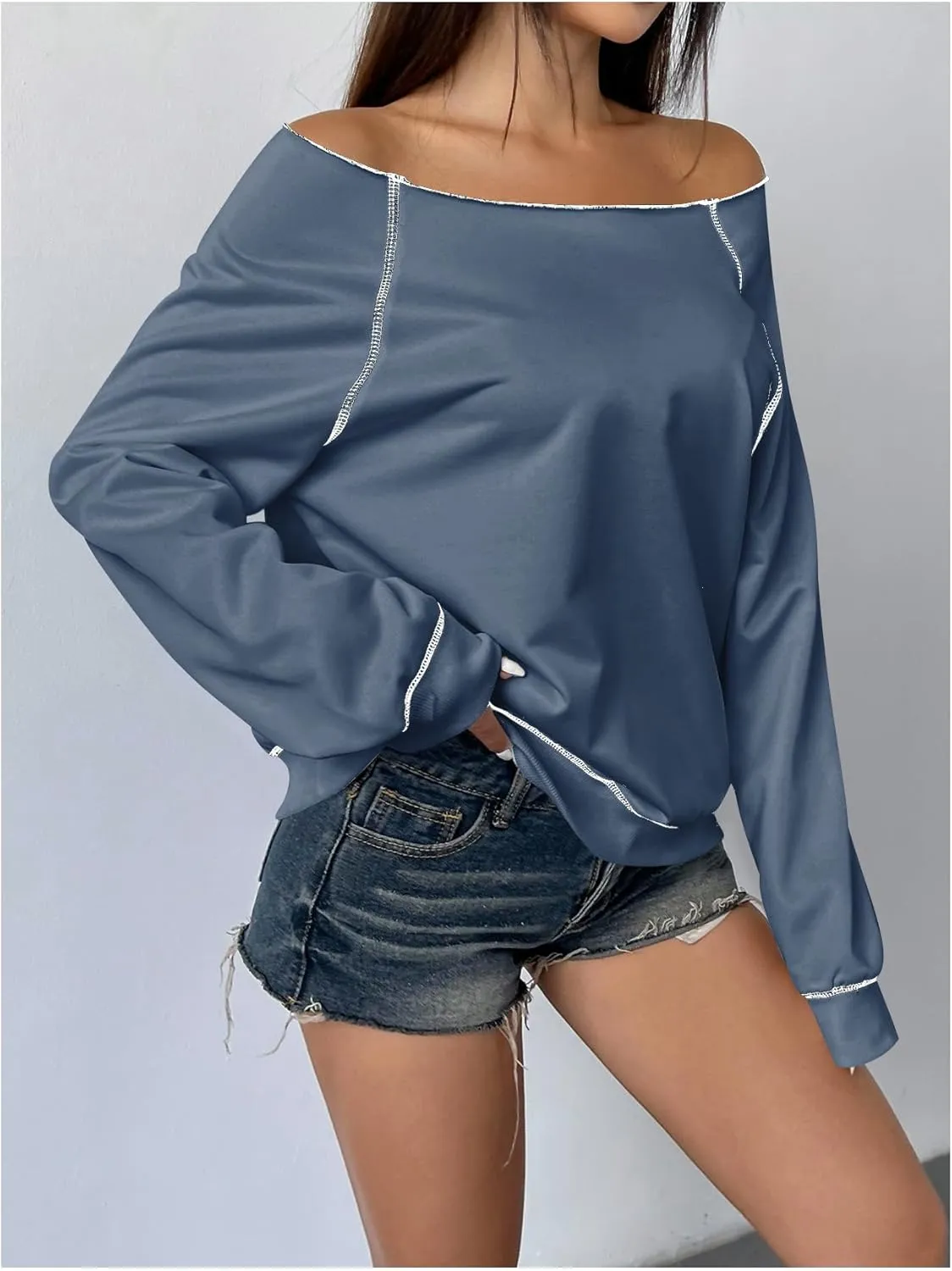 Women's Off The Shoulder Sweatshirts Long Sleeve Pullover Tops Trendy Y2k Fall Tops