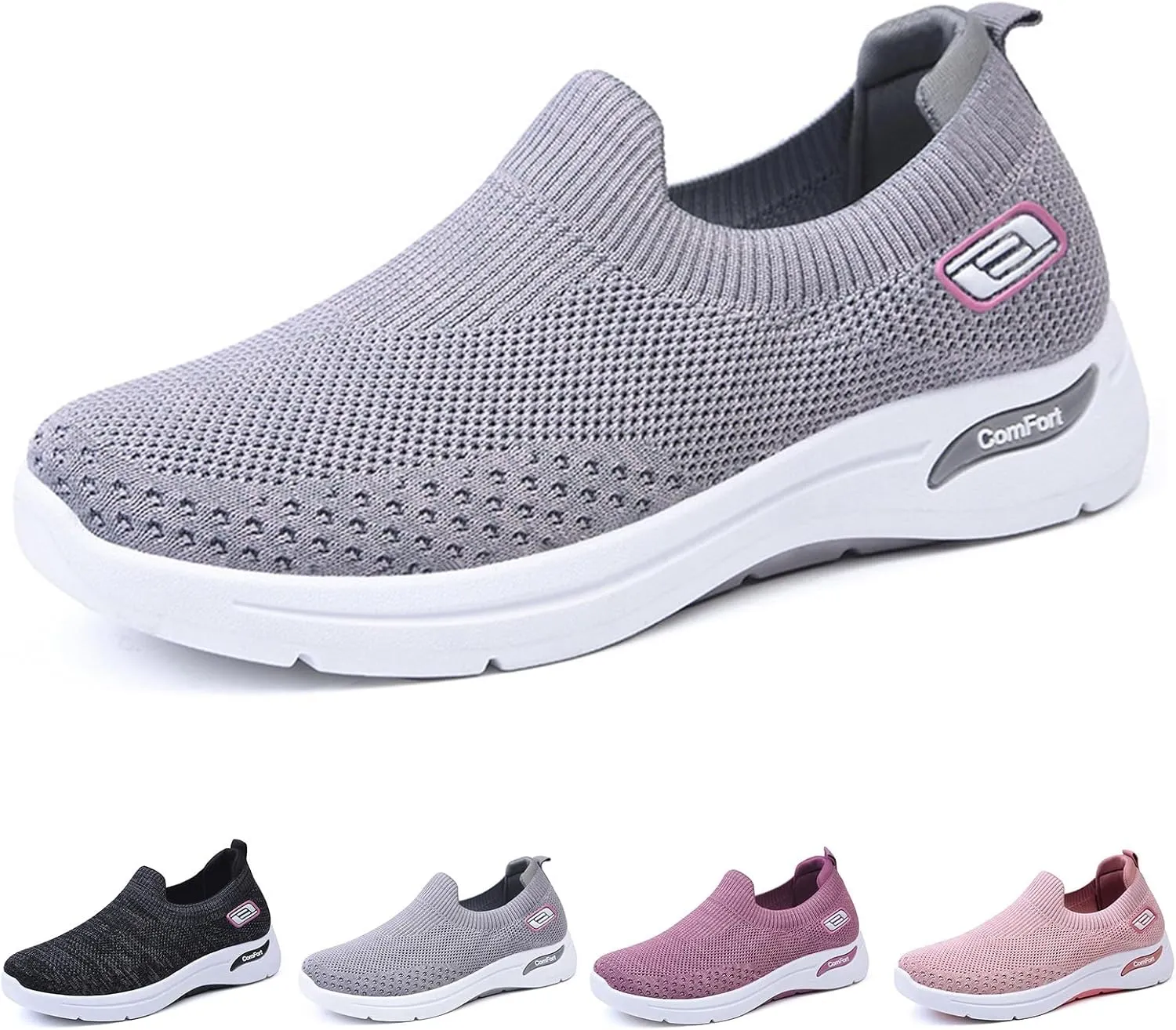 Women's Orthopedic Sneakers Breathable with Arch Support Slip on Mesh Knitted Flying Woven Low Top Work Walking Shoes Lightweight Wide Width Soft Sole Arch Support Non-Slip Casual Shoes