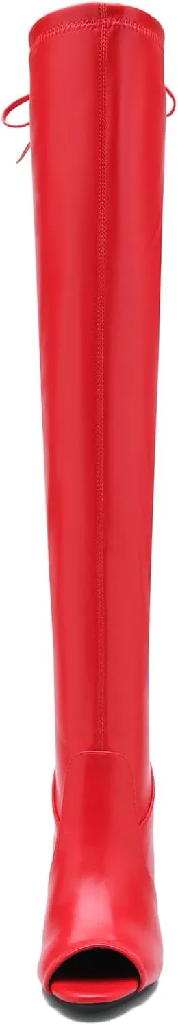 Women's Peep Toe Thigh High Boots Over The Knee Boot Sexy Stiletto Heel Lace Up Open Toe Pull on Long Boots