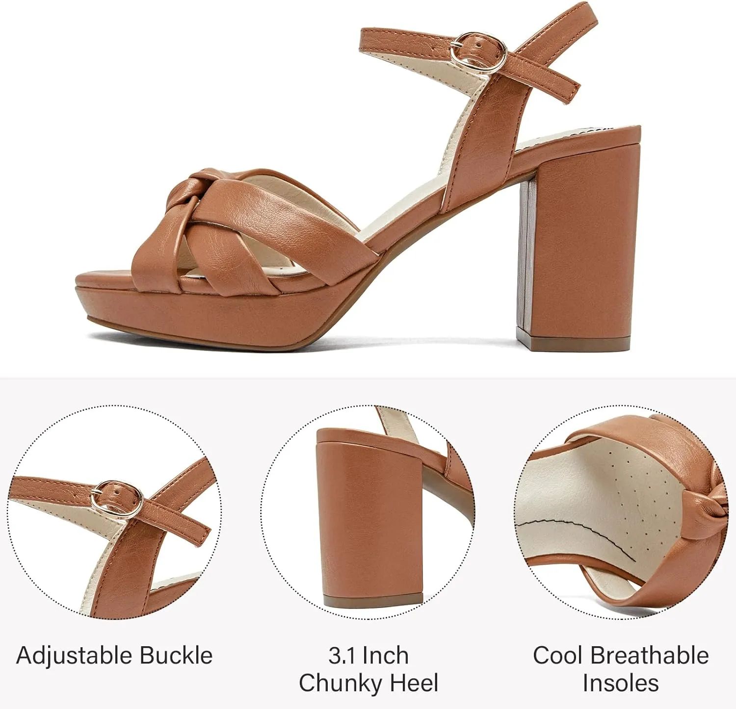 Women's Platform Chunky Heeled Sandals - Ankle Strap Open Toe Dressy Shoes Wedding Bridal Pump Heel Sandals for Women.