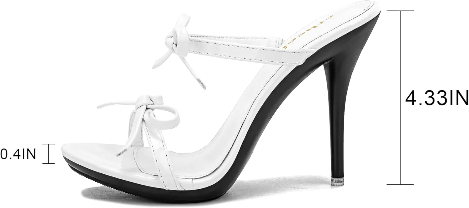 Women's Platform Heeled Sandals Strappy Stilettos Mules Open Toe Slip On Fashion Sexy Dress Cute Bowknot Backless High Heel Slides Heels Slippers