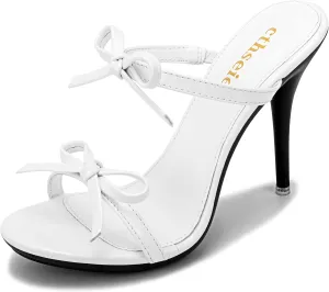 Women's Platform Heeled Sandals Strappy Stilettos Mules Open Toe Slip On Fashion Sexy Dress Cute Bowknot Backless High Heel Slides Heels Slippers