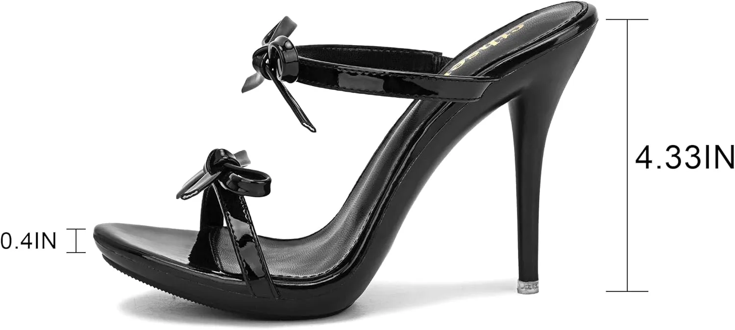 Women's Platform Heeled Sandals Strappy Stilettos Mules Open Toe Slip On Fashion Sexy Dress Cute Bowknot Backless High Heel Slides Heels Slippers