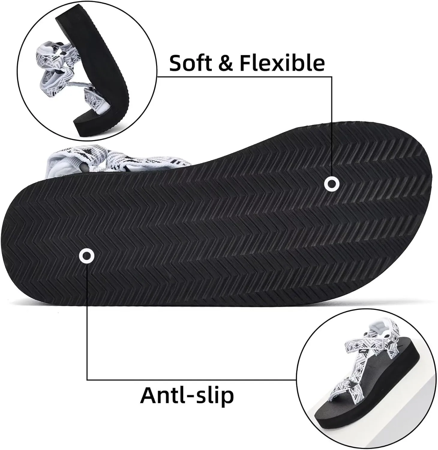 Women's Platform Sandals Casual Adjustable Shoes with Arch Support Yoga Mat Insole Light Weight Flatform Sandals
