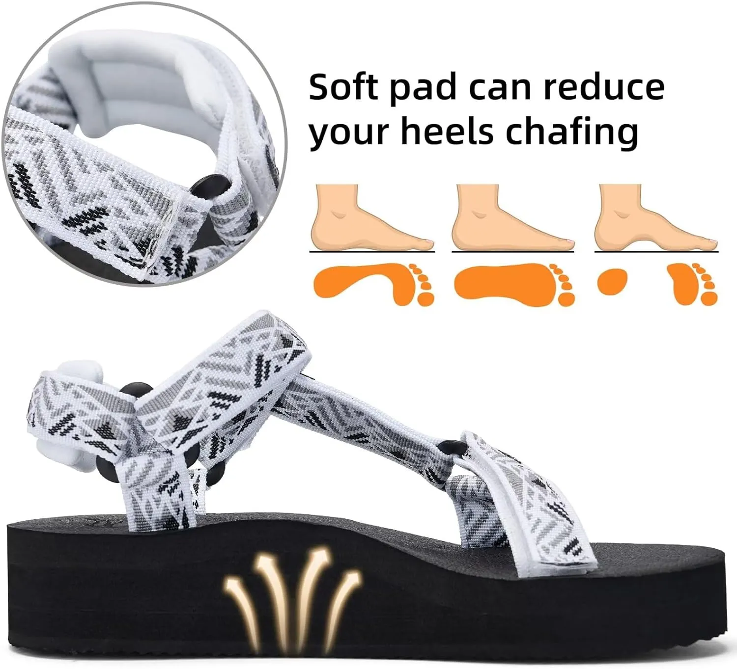 Women's Platform Sandals Casual Adjustable Shoes with Arch Support Yoga Mat Insole Light Weight Flatform Sandals