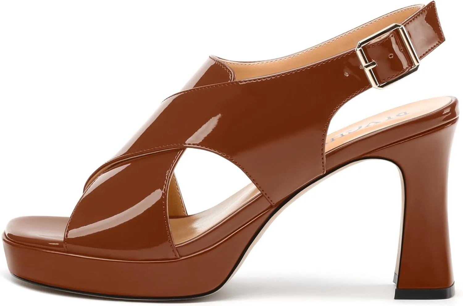 Women's Platform Sandals, Slingback Open Toe Buckle Heels for Women, Fashion Solid Patent High Heel Shoes 3.35 inch