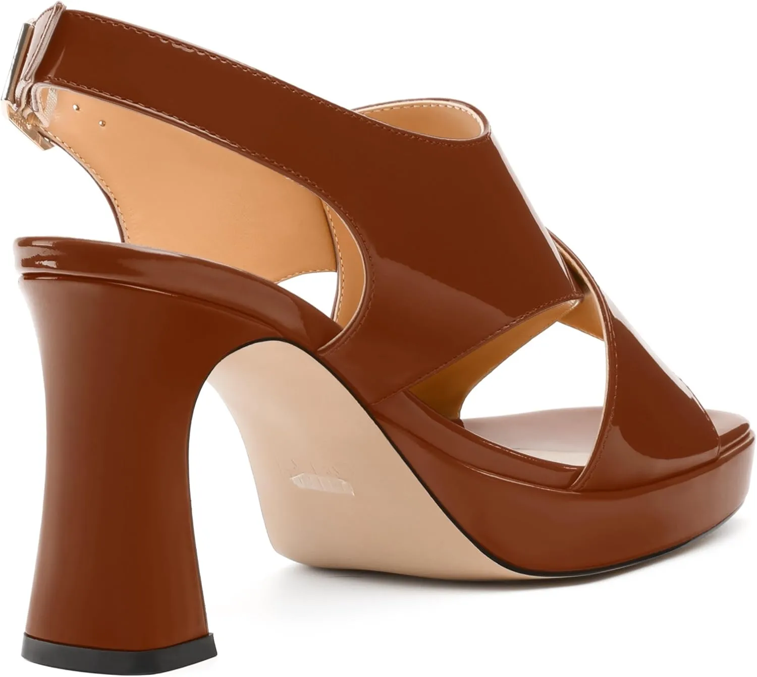 Women's Platform Sandals, Slingback Open Toe Buckle Heels for Women, Fashion Solid Patent High Heel Shoes 3.35 inch