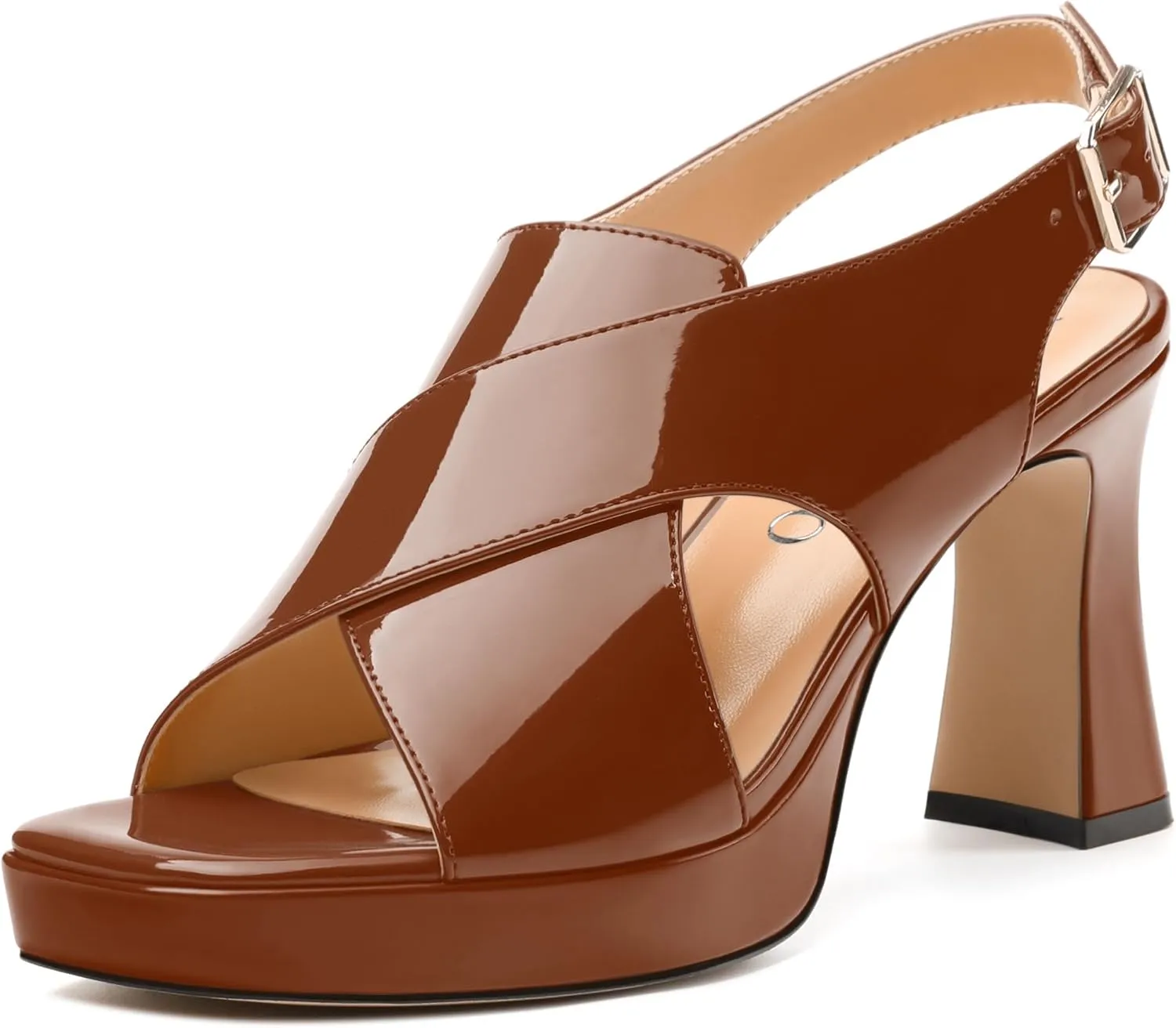 Women's Platform Sandals, Slingback Open Toe Buckle Heels for Women, Fashion Solid Patent High Heel Shoes 3.35 inch