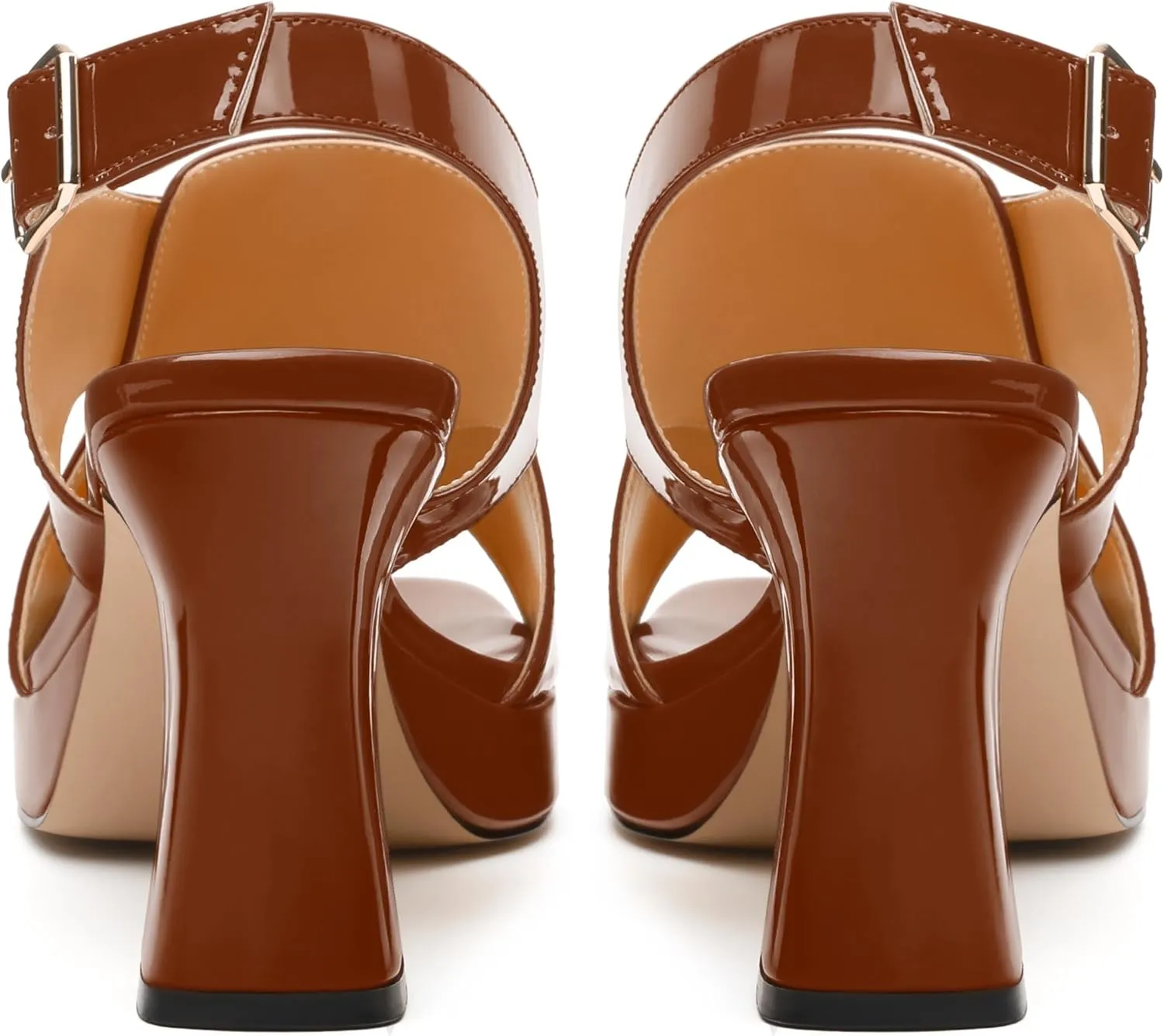 Women's Platform Sandals, Slingback Open Toe Buckle Heels for Women, Fashion Solid Patent High Heel Shoes 3.35 inch
