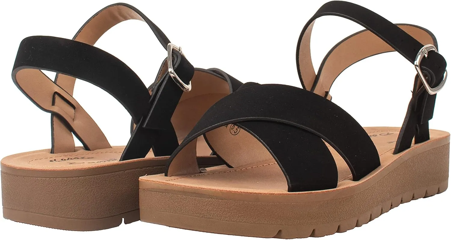 Womens Sandals Platform Ankle Buckle Criss Cross Band Ladies Straps Sandals Shoes JOSIE