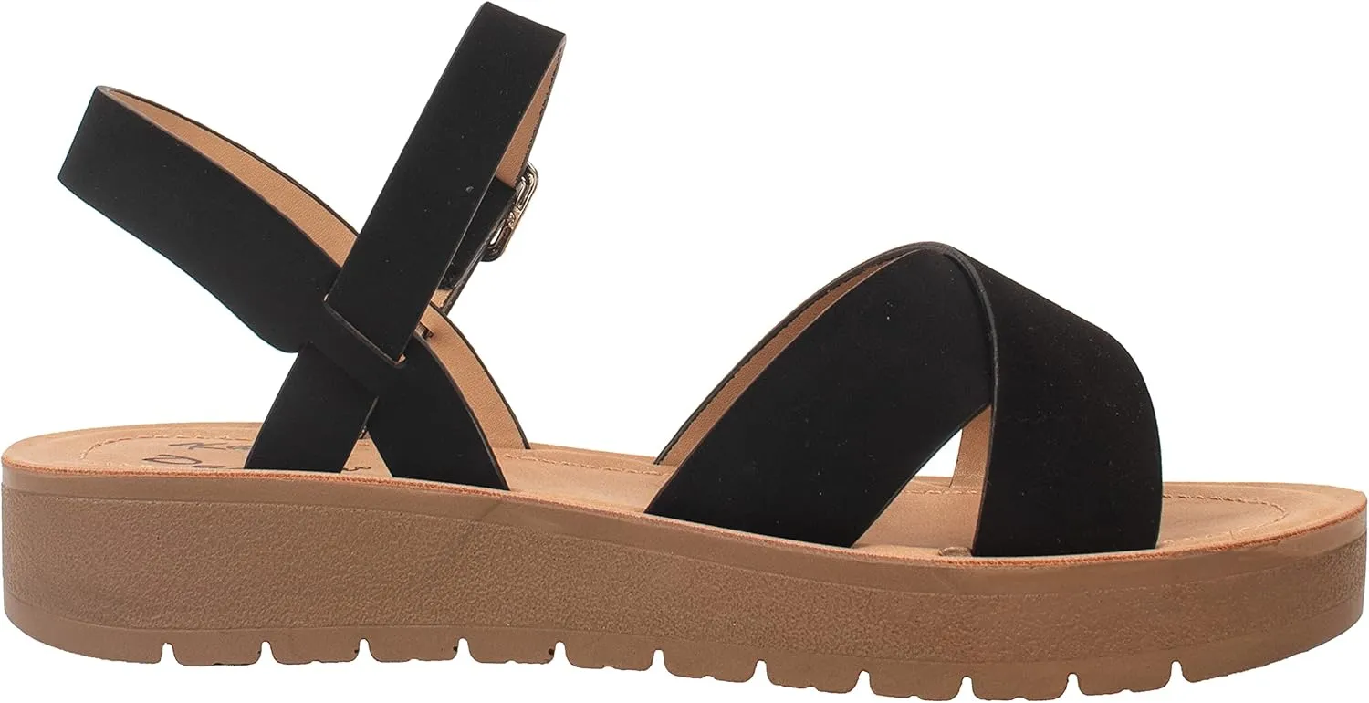 Womens Sandals Platform Ankle Buckle Criss Cross Band Ladies Straps Sandals Shoes JOSIE