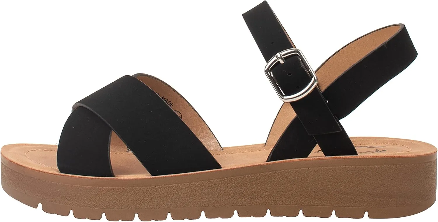 Womens Sandals Platform Ankle Buckle Criss Cross Band Ladies Straps Sandals Shoes JOSIE