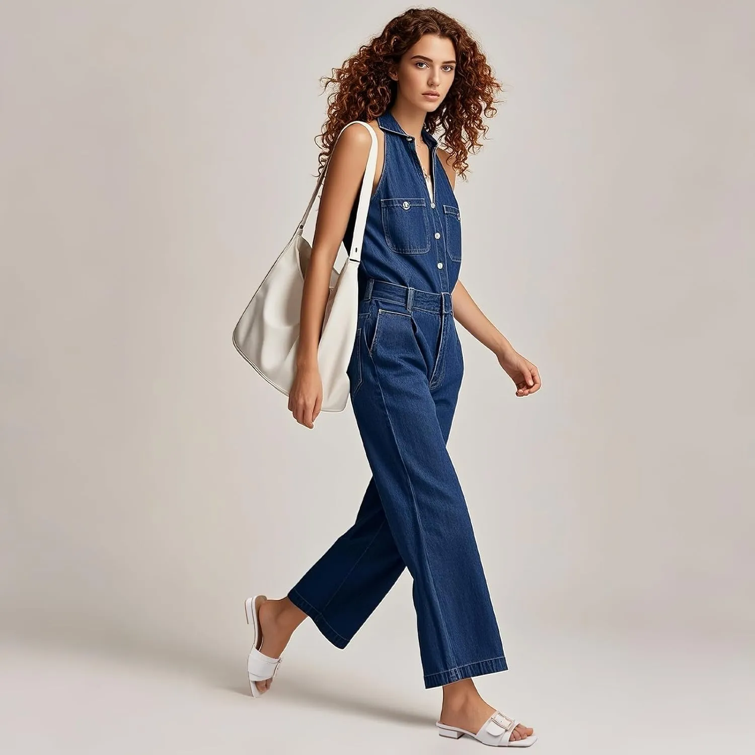 Women's Slide Heeled Sandals Opened Square Toe Chunky Block Heel Slippers with Buckle Slip on Casual Comfortable Pumps