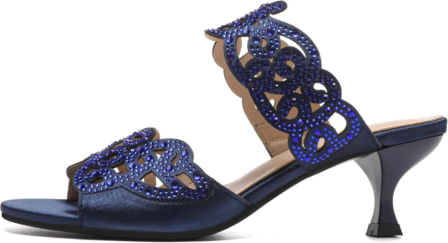 Womens Sparkly Kitten Heel Sandals,Ladies Summer Rhinestones Glitter Wedding Evening Slides Double Strap Dressy Casual Bling Low Heel Slip on Party Trendy Fancy Memory Foam Comfortable Shoe