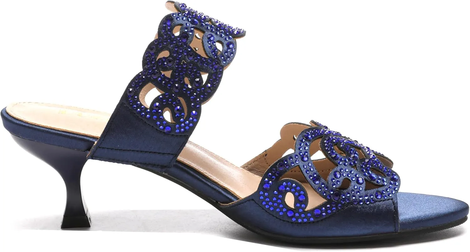Womens Sparkly Kitten Heel Sandals,Ladies Summer Rhinestones Glitter Wedding Evening Slides Double Strap Dressy Casual Bling Low Heel Slip on Party Trendy Fancy Memory Foam Comfortable Shoe
