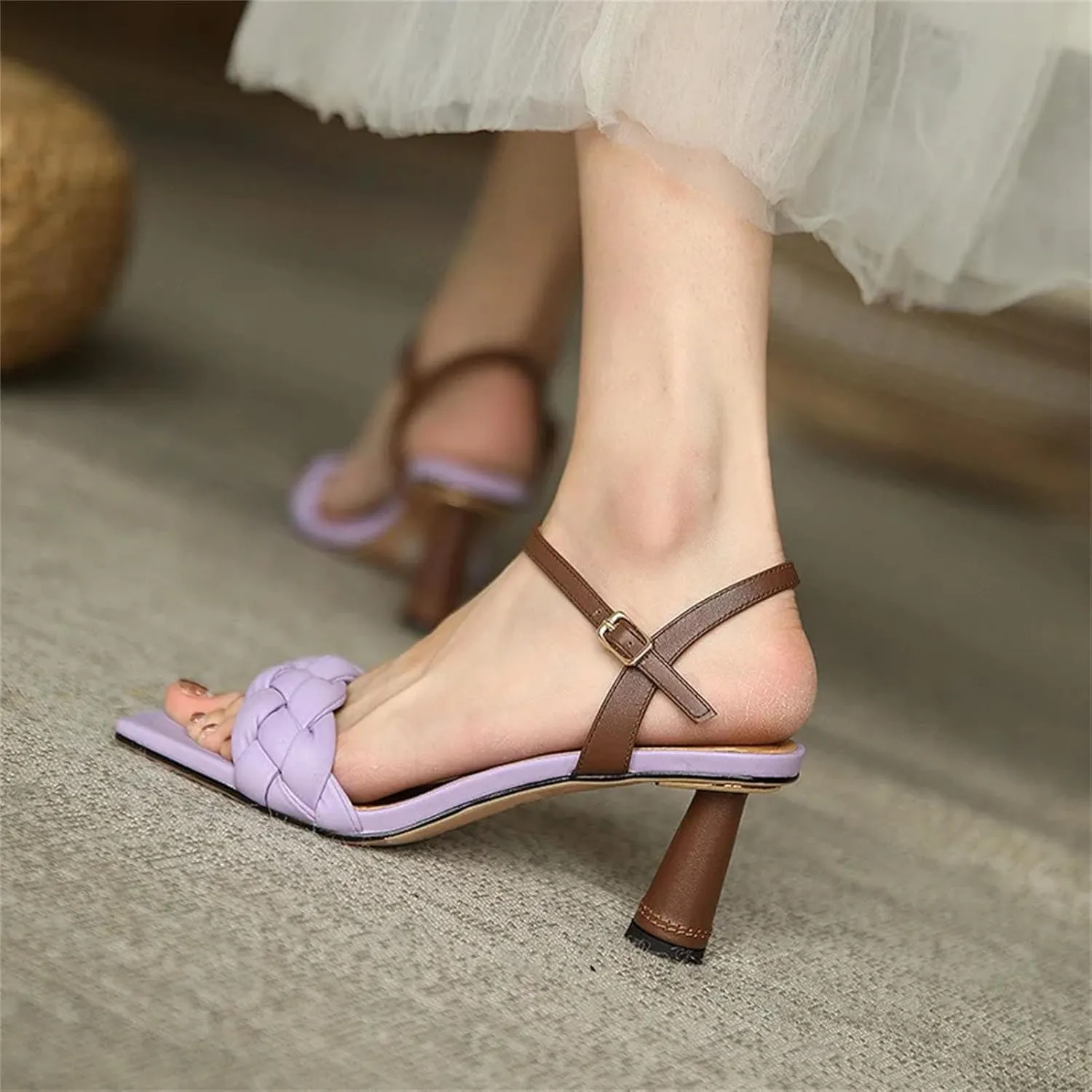 Women's Square Heel Sandals, Ankle Strap Buckle Summer Casual Pumps