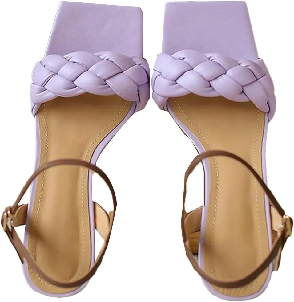 Women's Square Heel Sandals, Ankle Strap Buckle Summer Casual Pumps