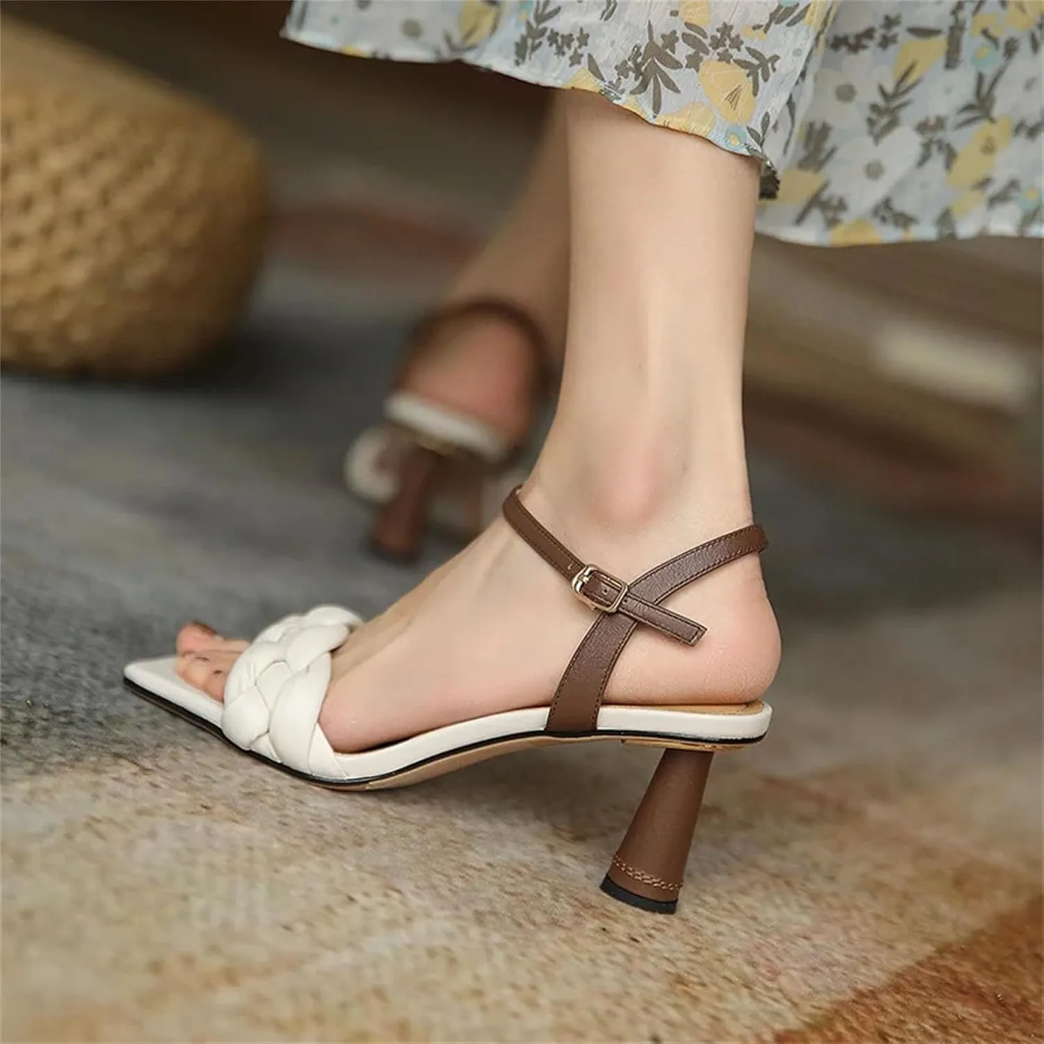 Women's Square Heel Sandals, Ankle Strap Buckle Summer Casual Pumps