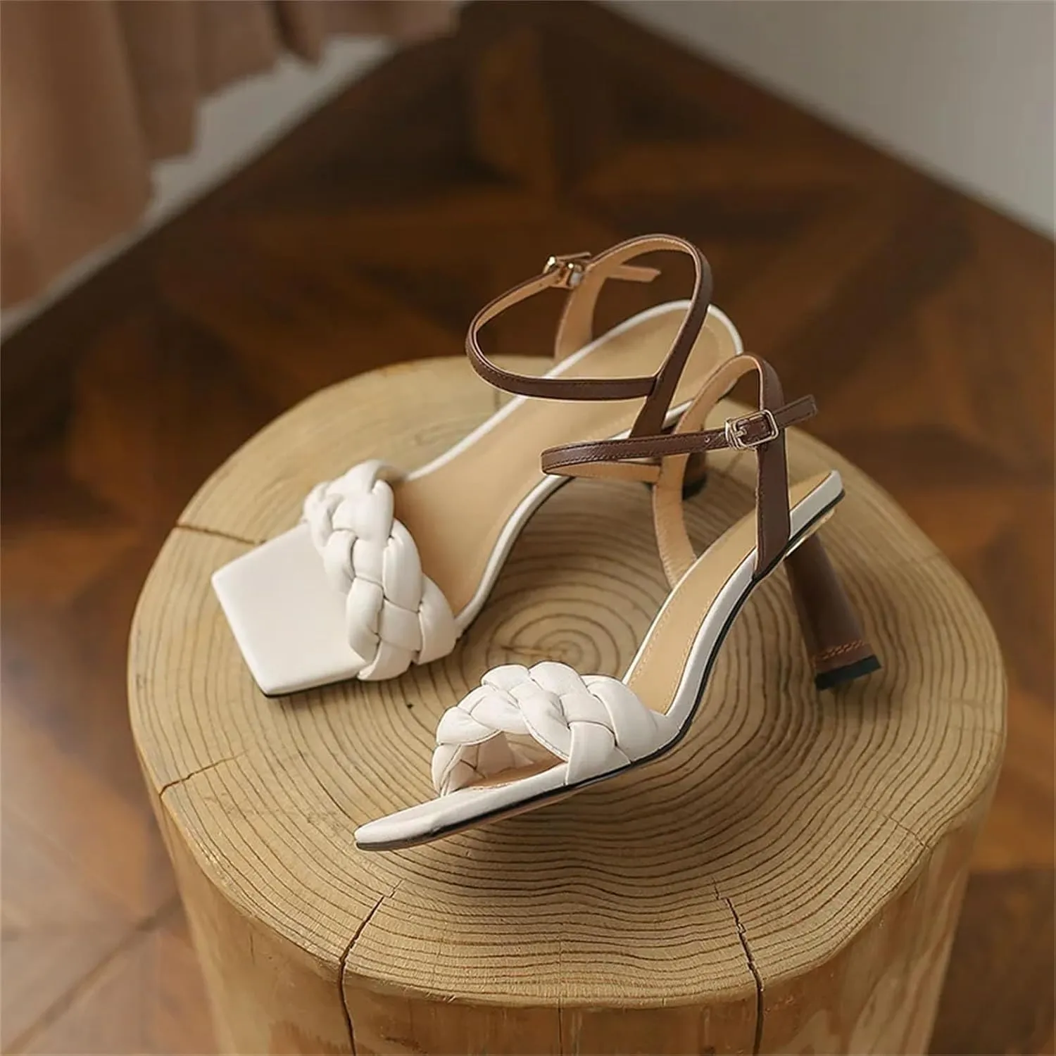 Women's Square Heel Sandals, Ankle Strap Buckle Summer Casual Pumps