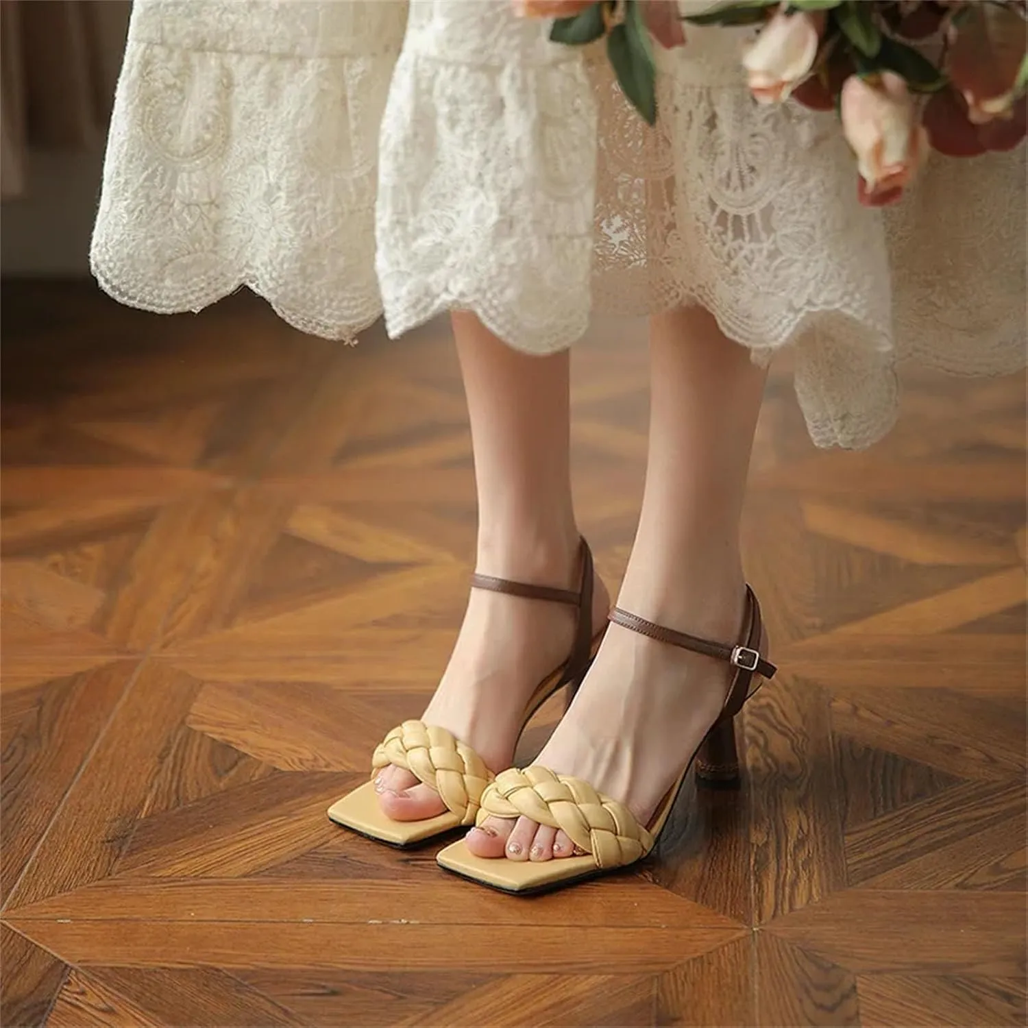 Women's Square Heel Sandals, Ankle Strap Buckle Summer Casual Pumps