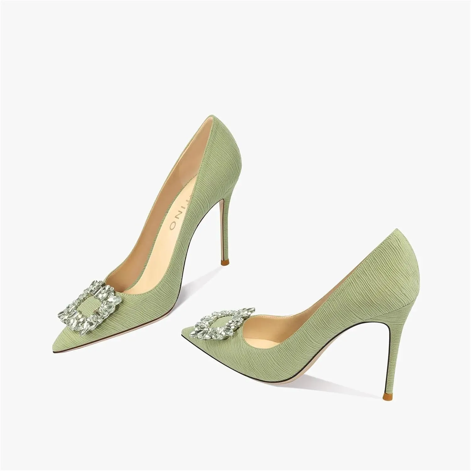 Women's Star Rhinestone Pumps, Leather Buckle Stiletto