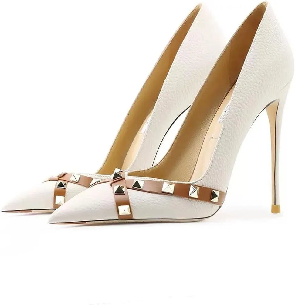 Women's Star Rivet Pumps, Patent Leather Evening Dress Shoes