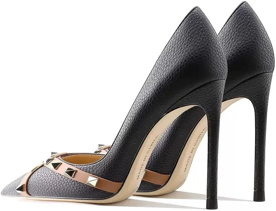 Women's Star Rivet Pumps, Patent Leather Evening Dress Shoes
