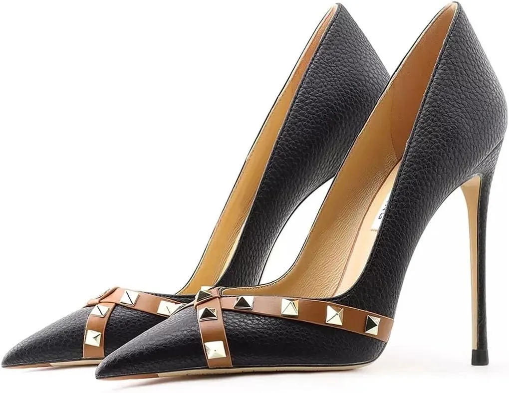 Women's Star Rivet Pumps, Patent Leather Evening Dress Shoes