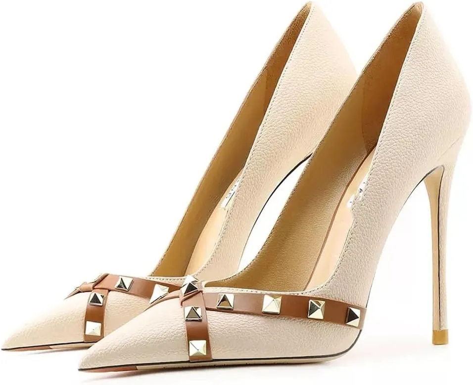 Women's Star Rivet Pumps, Patent Leather Evening Dress Shoes