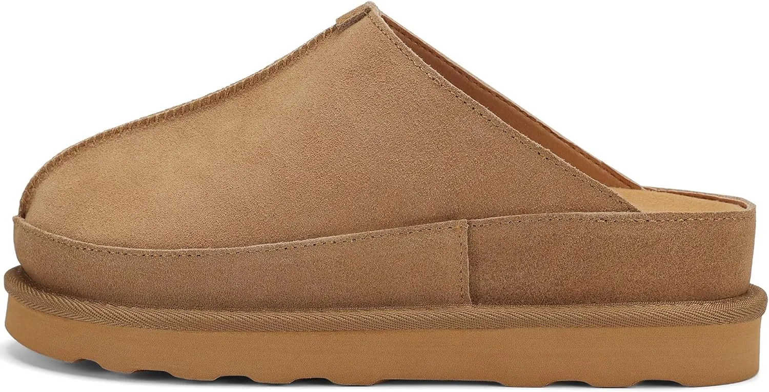 Women's Suede Clogs Leather Mules Platform Slippers for Women Comfort Slipper ThickBrown