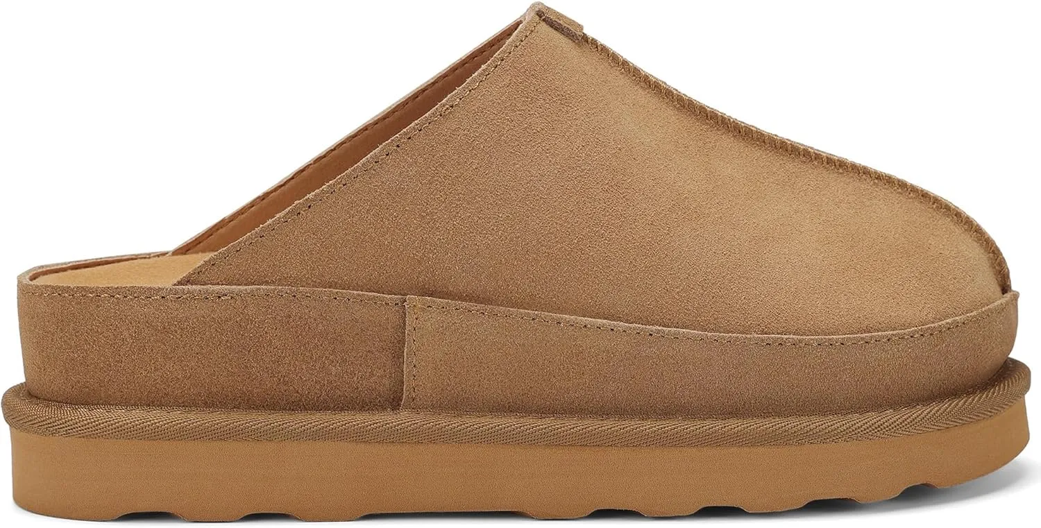Women's Suede Clogs Leather Mules Platform Slippers for Women Comfort Slipper ThickBrown