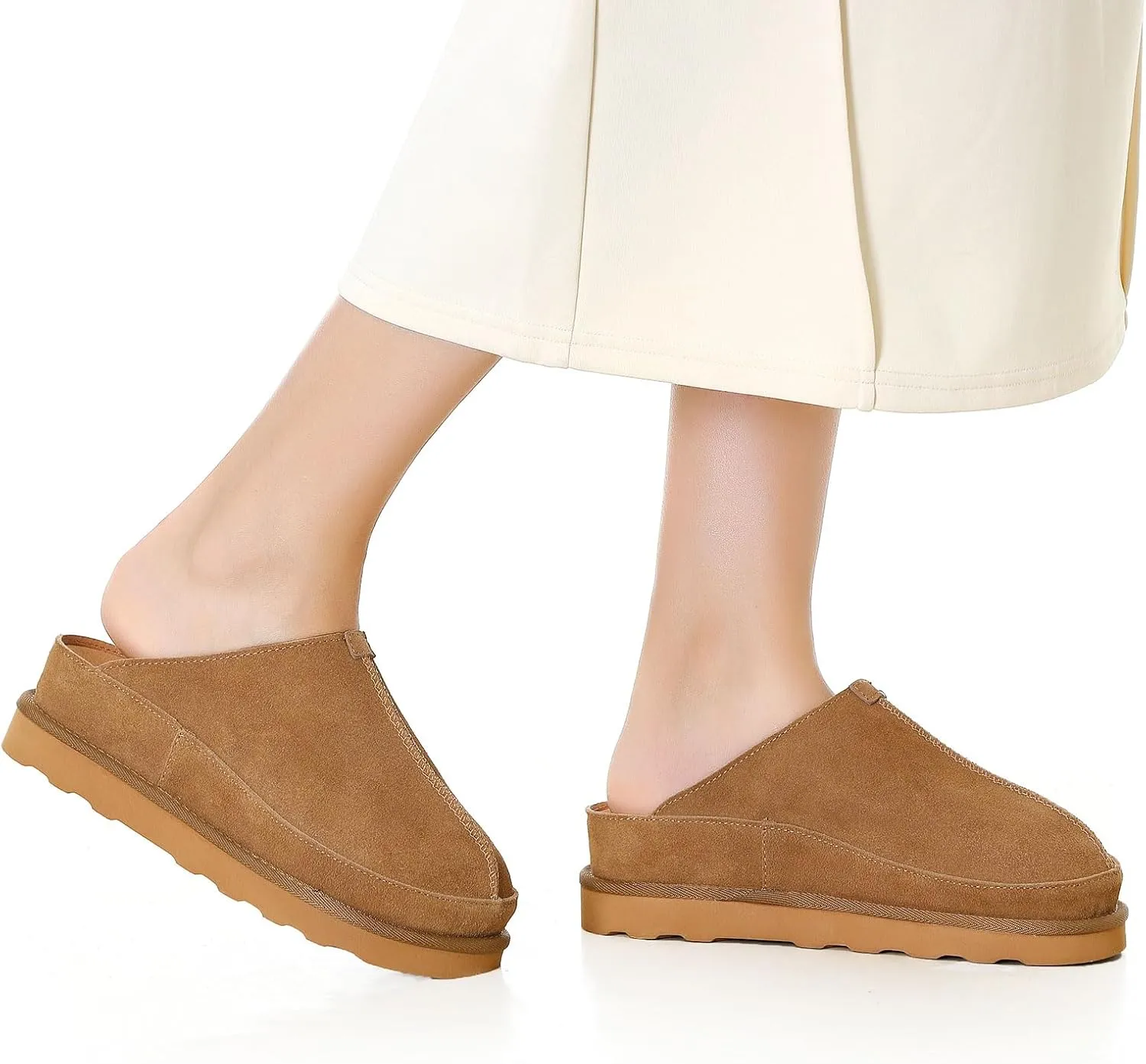Women's Suede Clogs Leather Mules Platform Slippers for Women Comfort Slipper ThickBrown
