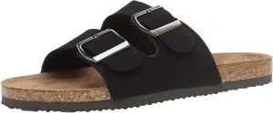 Women's Two Buckle Cork Footbed Sandals Adjustable Womes Sandals Black Brown Tan Available