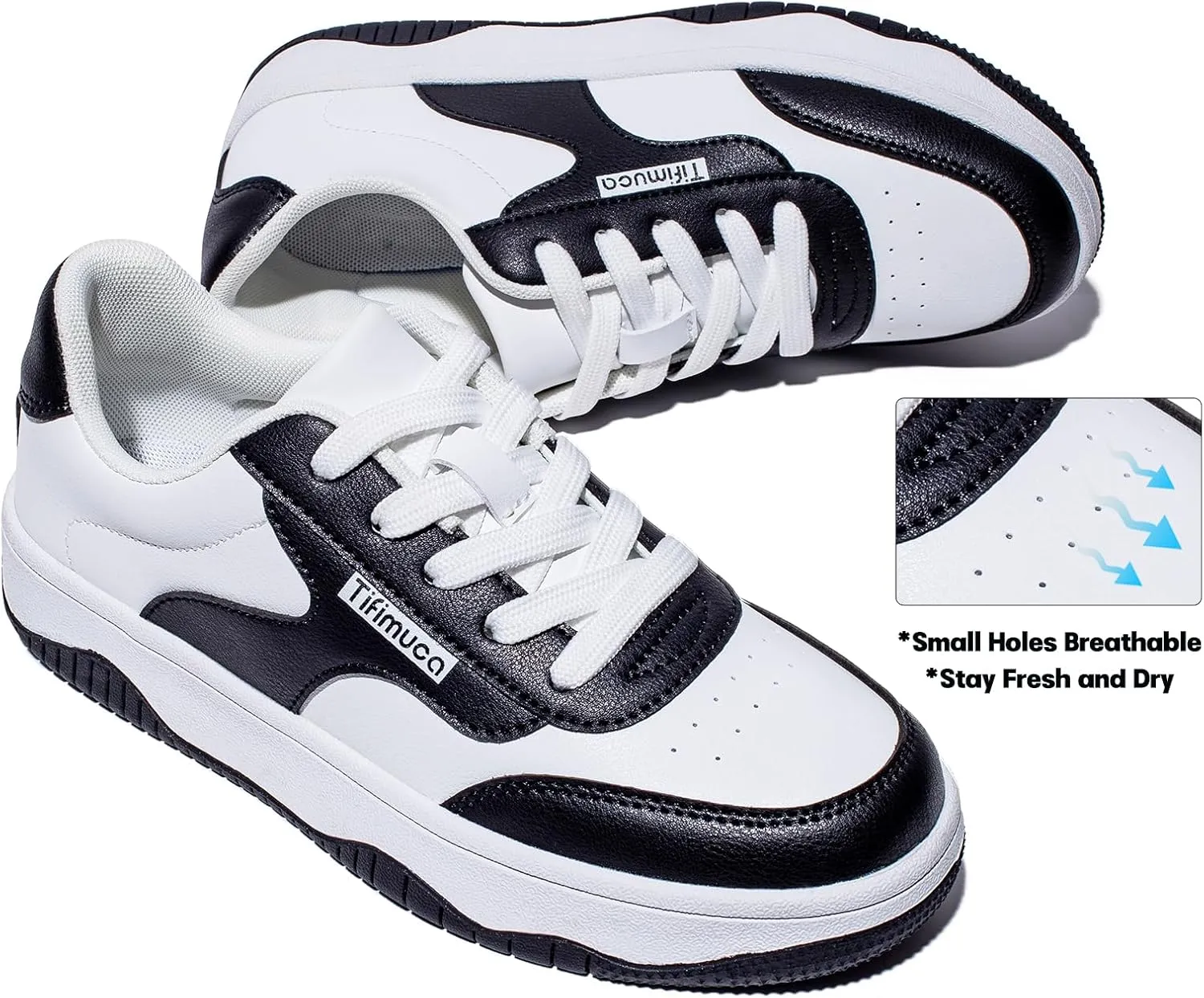 Women's Vegan Leather Low Top Lace Up Non Slip Walking Running Sneakers Skateboard Tennis Shoes Comfortable Casual Athletic Versatile Fashion Sneakers