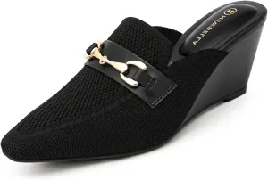 Women's Wedge Mules Mid Heel Sandals Pointed Toe Dressy Sandals Comfortable Heels Wedding Casual Shoes