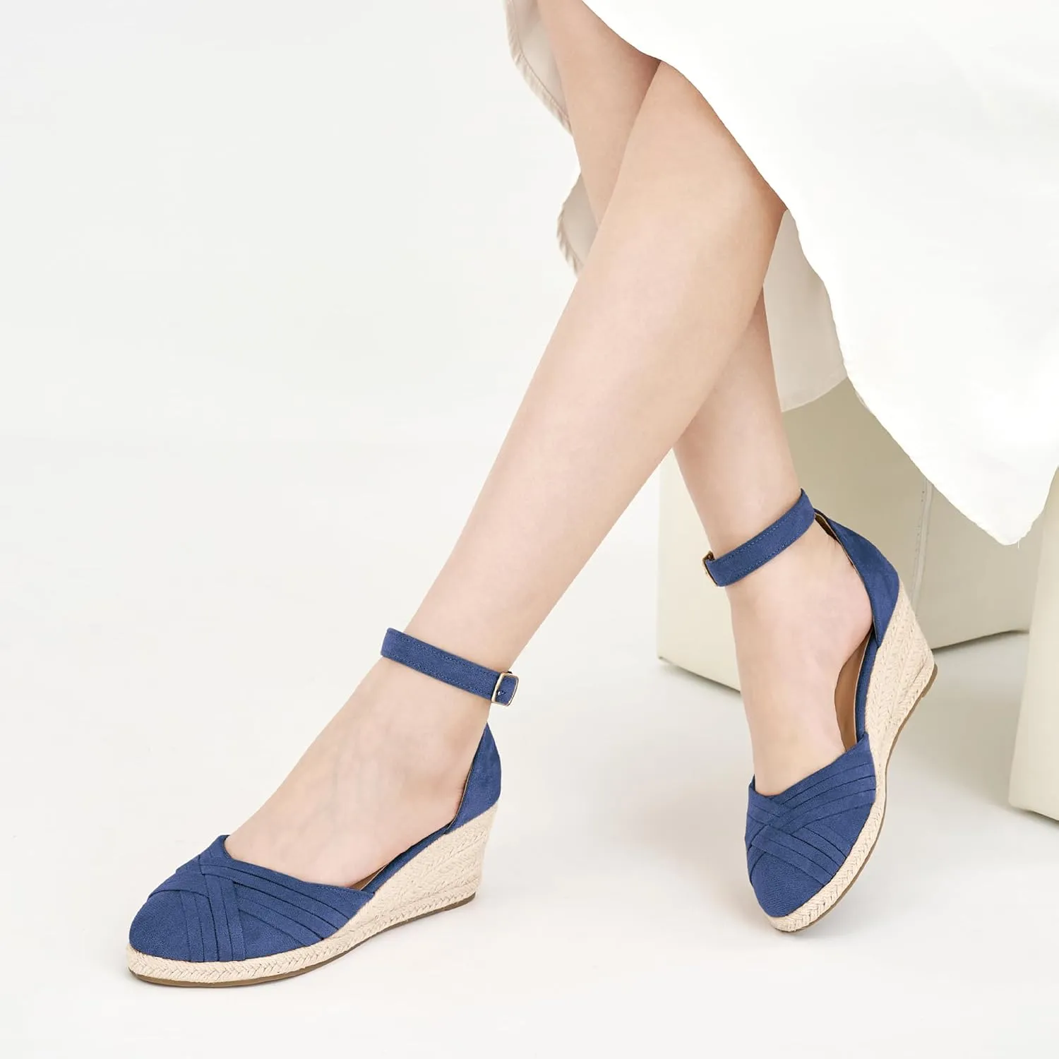Womens Wedge Sandals Dressy: Ankle Strap Espadrille Wedges for Women - Casual Closed Toe Wedding Shoes