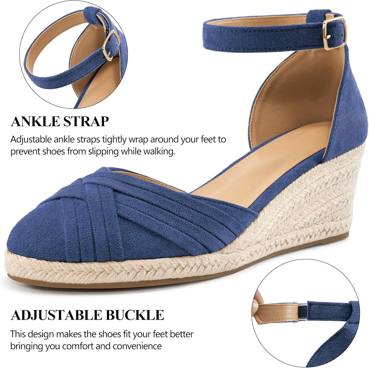 Womens Wedge Sandals Dressy: Ankle Strap Espadrille Wedges for Women - Casual Closed Toe Wedding Shoes
