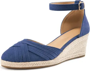 Womens Wedge Sandals Dressy: Ankle Strap Espadrille Wedges for Women - Casual Closed Toe Wedding Shoes