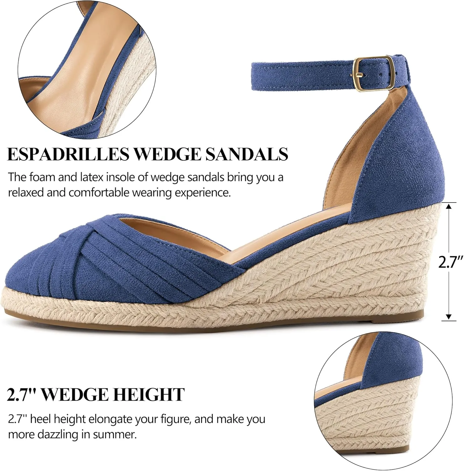 Womens Wedge Sandals Dressy: Ankle Strap Espadrille Wedges for Women - Casual Closed Toe Wedding Shoes