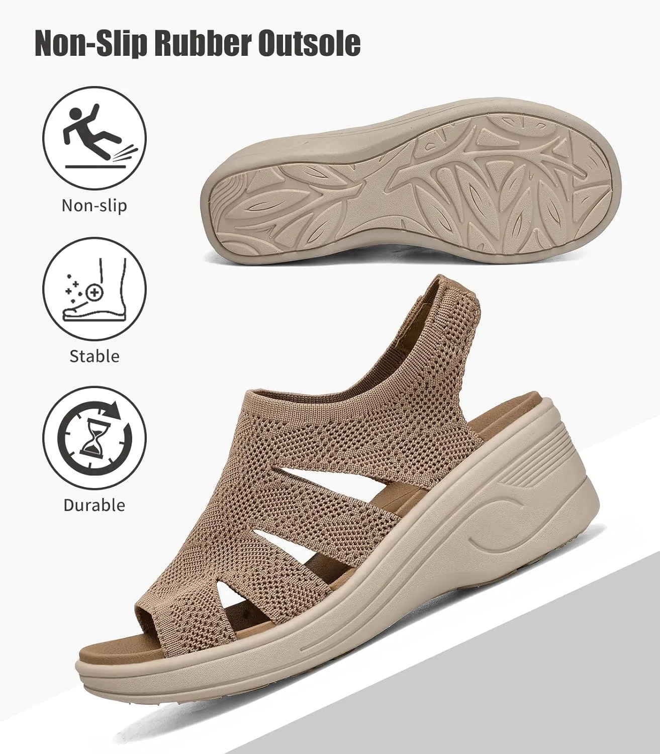 Womens Wedge Sandals Platform Walking Sandals Open Toe Ankle Elastic Strap Casual Comfortable Summer Dressy