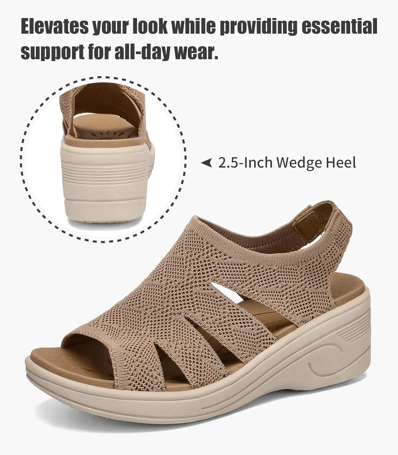 Womens Wedge Sandals Platform Walking Sandals Open Toe Ankle Elastic Strap Casual Comfortable Summer Dressy