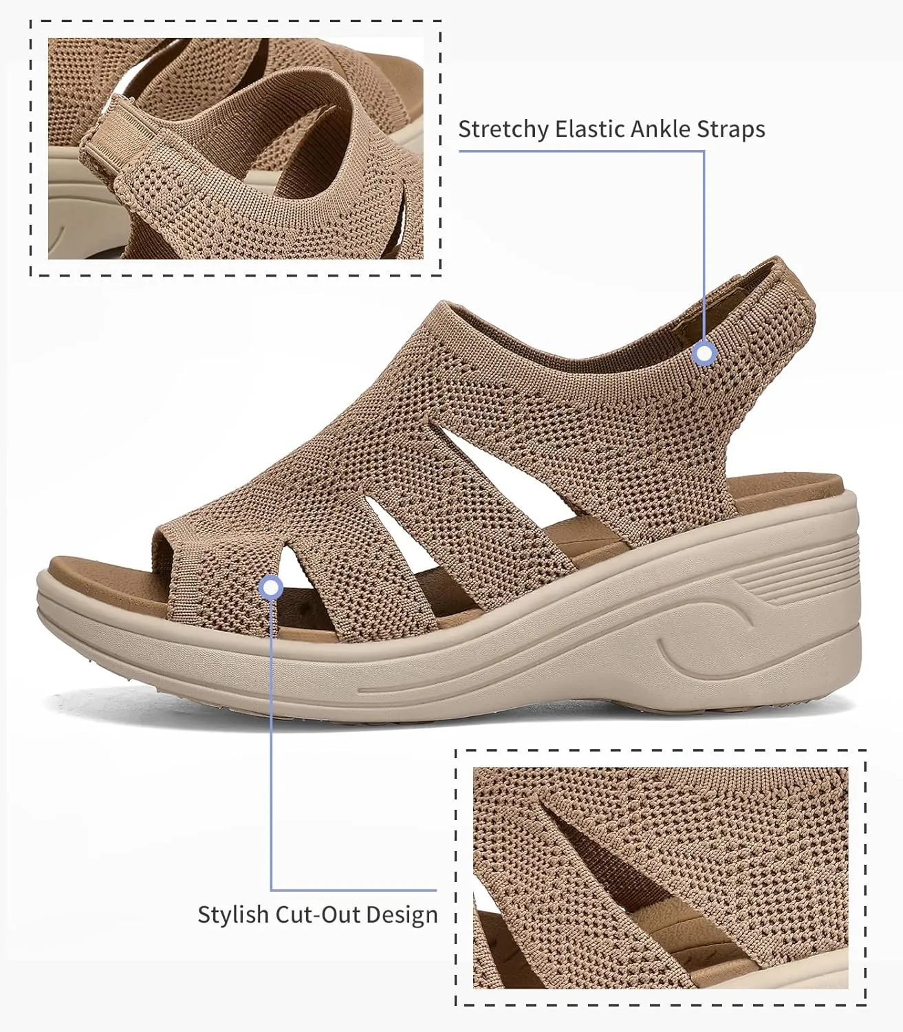 Womens Wedge Sandals Platform Walking Sandals Open Toe Ankle Elastic Strap Casual Comfortable Summer Dressy