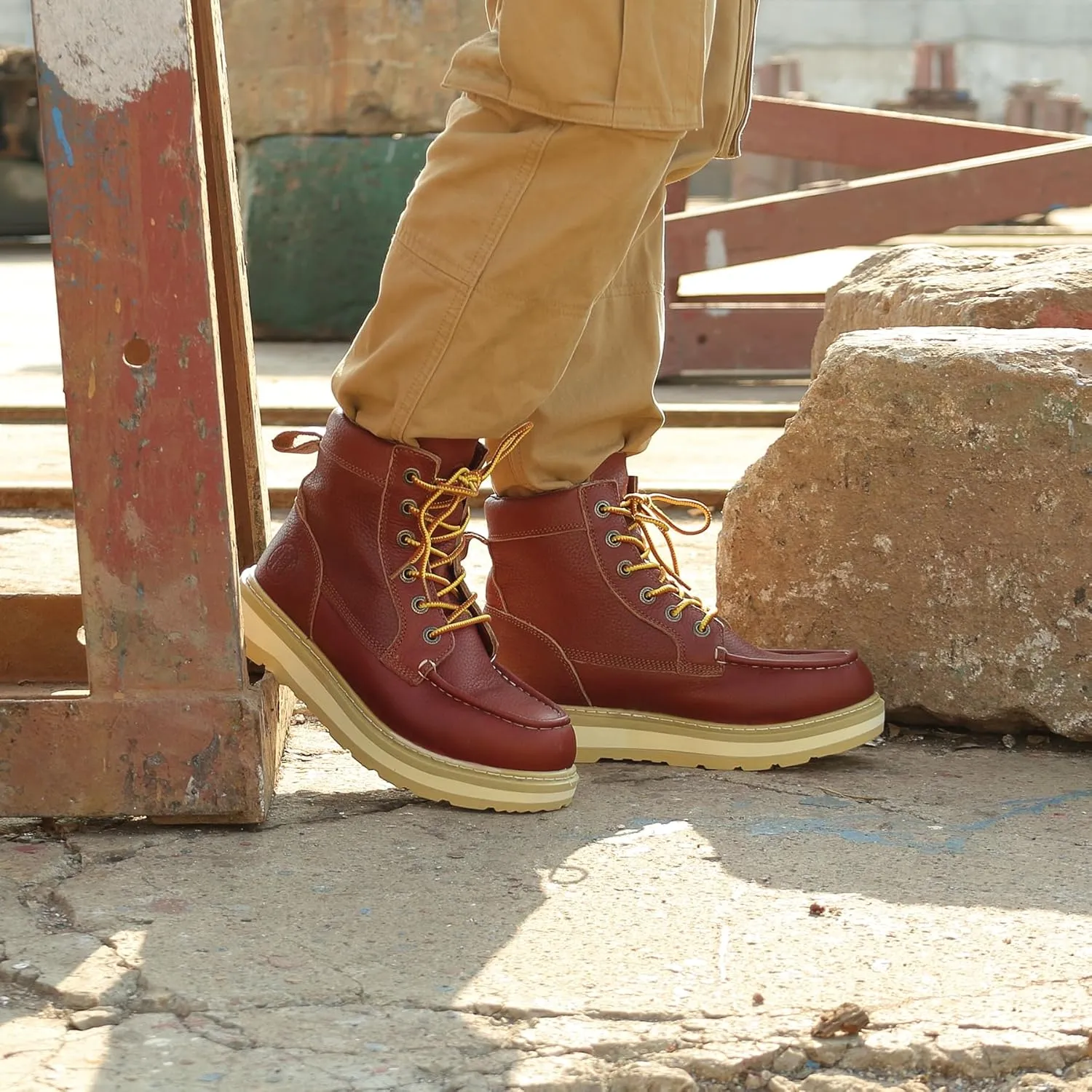 Work Boots for Men, 6" Soft/Composite Toe Slip Resistant Puncture-proof EH Moc Toe Men's Work Boots