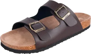 WTW Men's Cork Footbed Sandals Slip on Beach Slide Sandals Shoes with Adjustable Metal Buckle Strap for Men