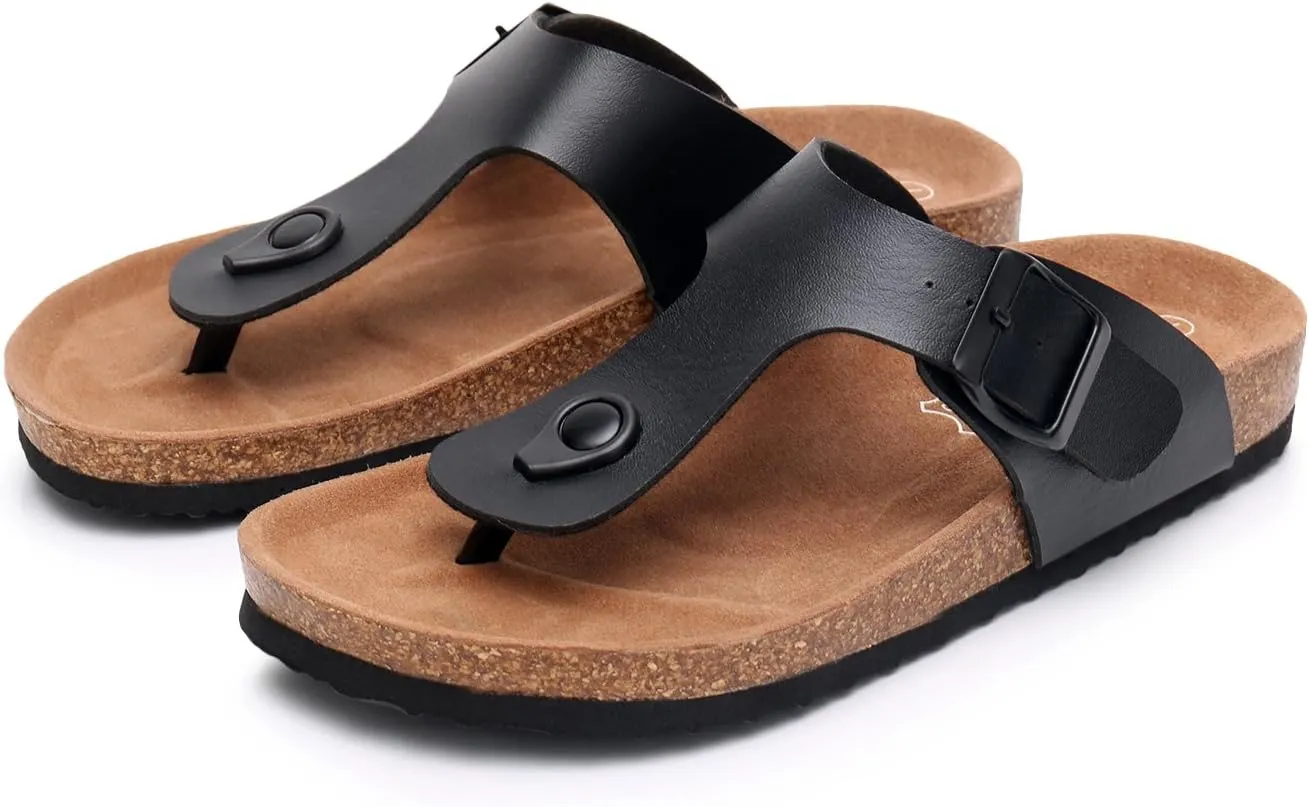 WTW Men's Cork Footbed Sandals Slip on Beach Slide Sandals Shoes with Adjustable Metal Buckle Strap for Men