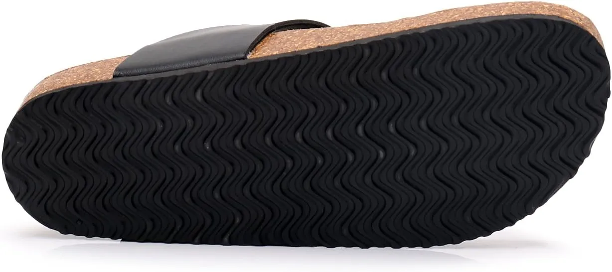 WTW Men's Cork Footbed Sandals Slip on Beach Slide Sandals Shoes with Adjustable Metal Buckle Strap for Men
