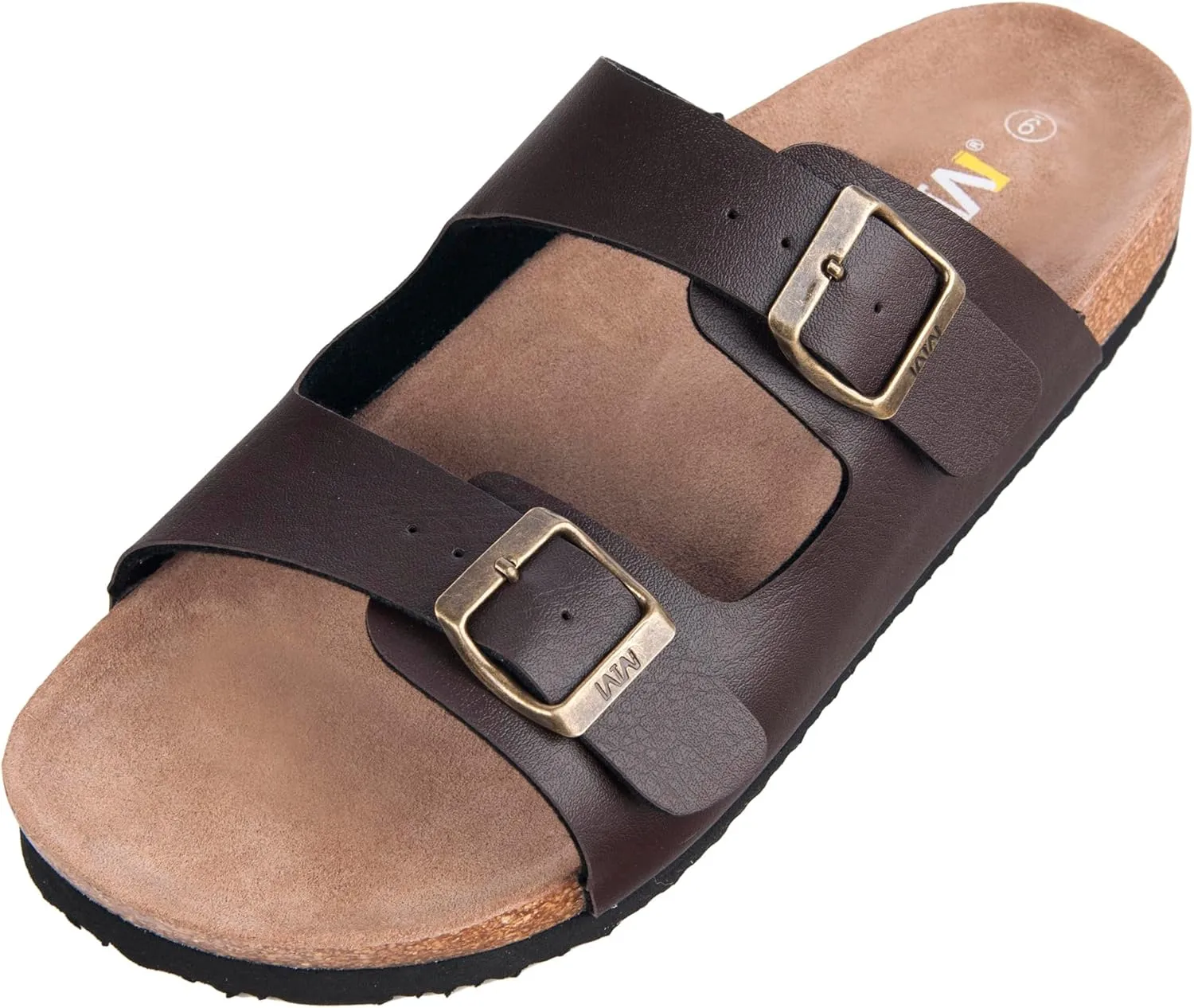 WTW Men's Cork Footbed Sandals Slip on Beach Slide Sandals Shoes with Adjustable Metal Buckle Strap for Men